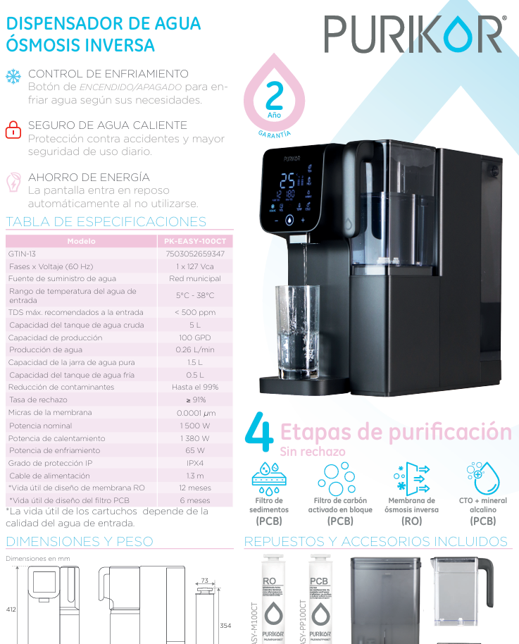 Dispensador de agua OSMOSIS INVERSA