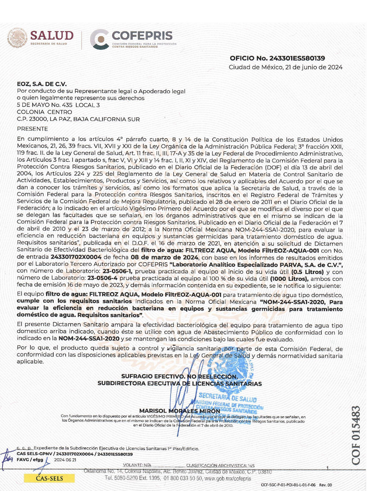 certificacion cofepris filtro agua aqueoz filtreoz nom 244 ssa1 2020 filtro rural urbano