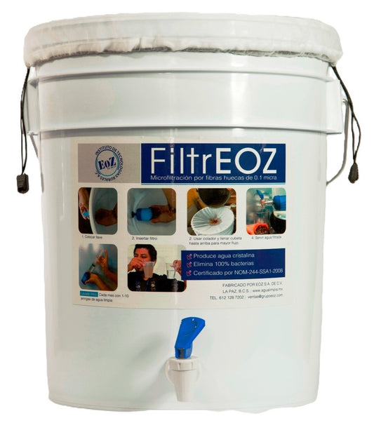 Filtro de agua de fibras huecas + cubeta 20 litros | FiltrEOZ rural