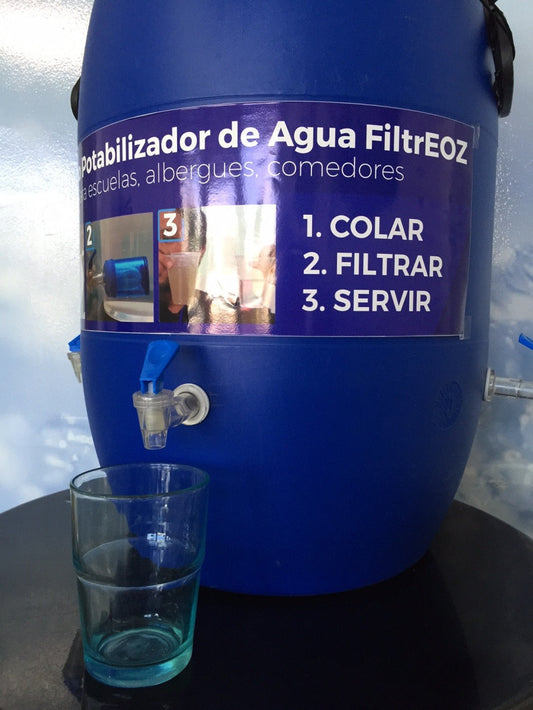 Filtro de agua con fibras huecas + contenedor 60L y triple llave | Para escuela rural