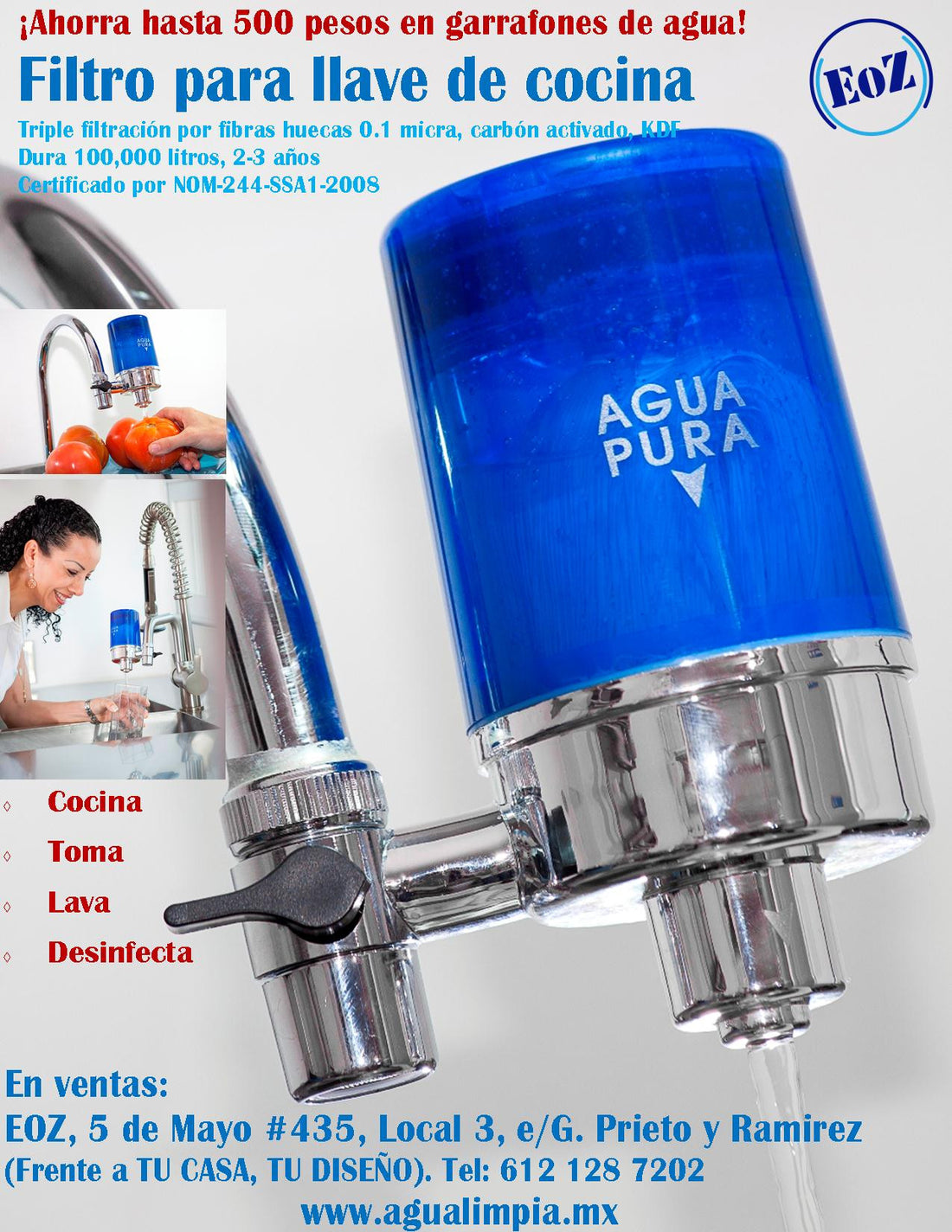 Ahorra hasta 500 pesos en garrafones con el filtro de agua para casa AquaEOZ