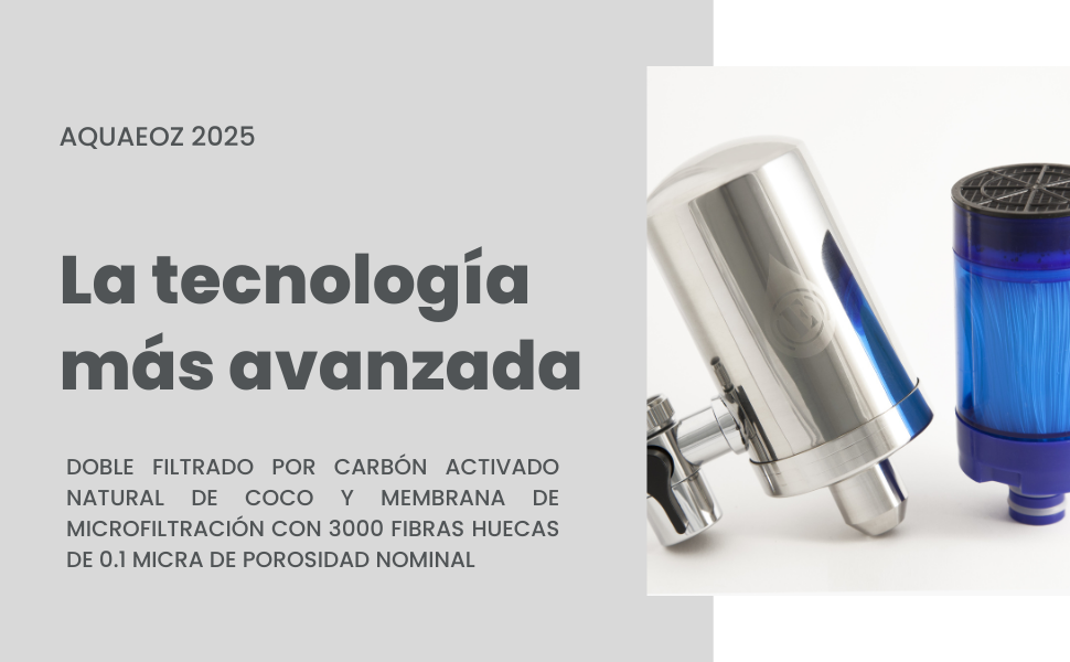 filtro purificador de agua aquaeoz con cartucho repuesto medio filtrante carbon activado y 3000 fibras huecas para eliminacion de microbios cloro pesticidas compuestos eternos