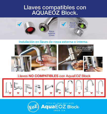 llaves de cocina compatibles con filtro de agua aquaeoz block con rosca interna o externa adaptador incluido para rosca metalica interna