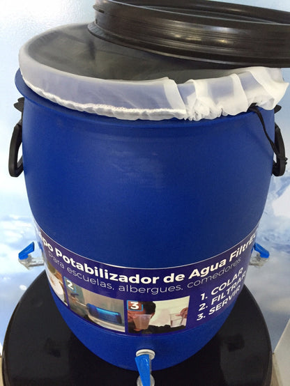 Filtro de agua con fibras huecas + contenedor 60L y triple llave | Para escuela rural